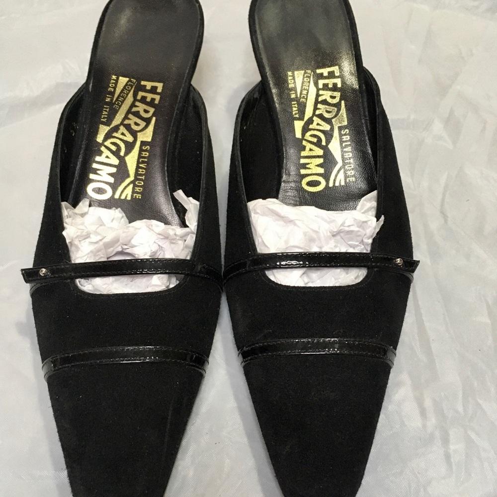 Salvatore Ferragamo black suede heels 5 1/2